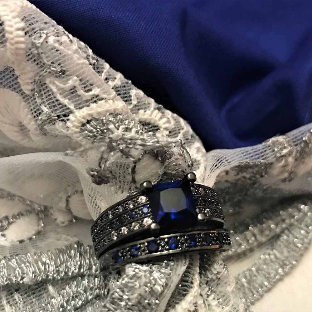 Fashion CZ Square-cut Black Ring Set